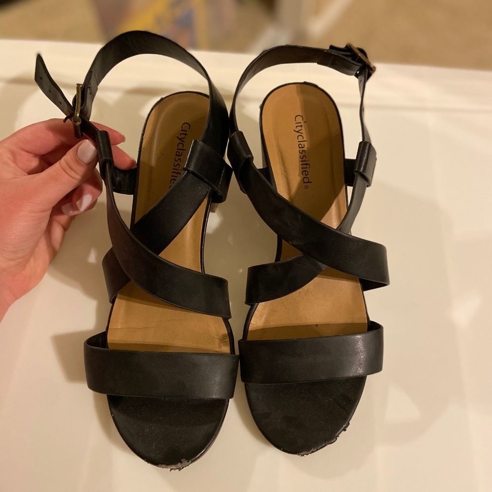 Black straps heels